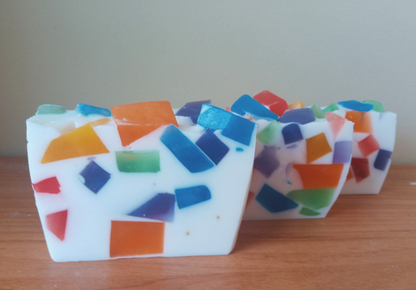 Rainbow confetti soap bar